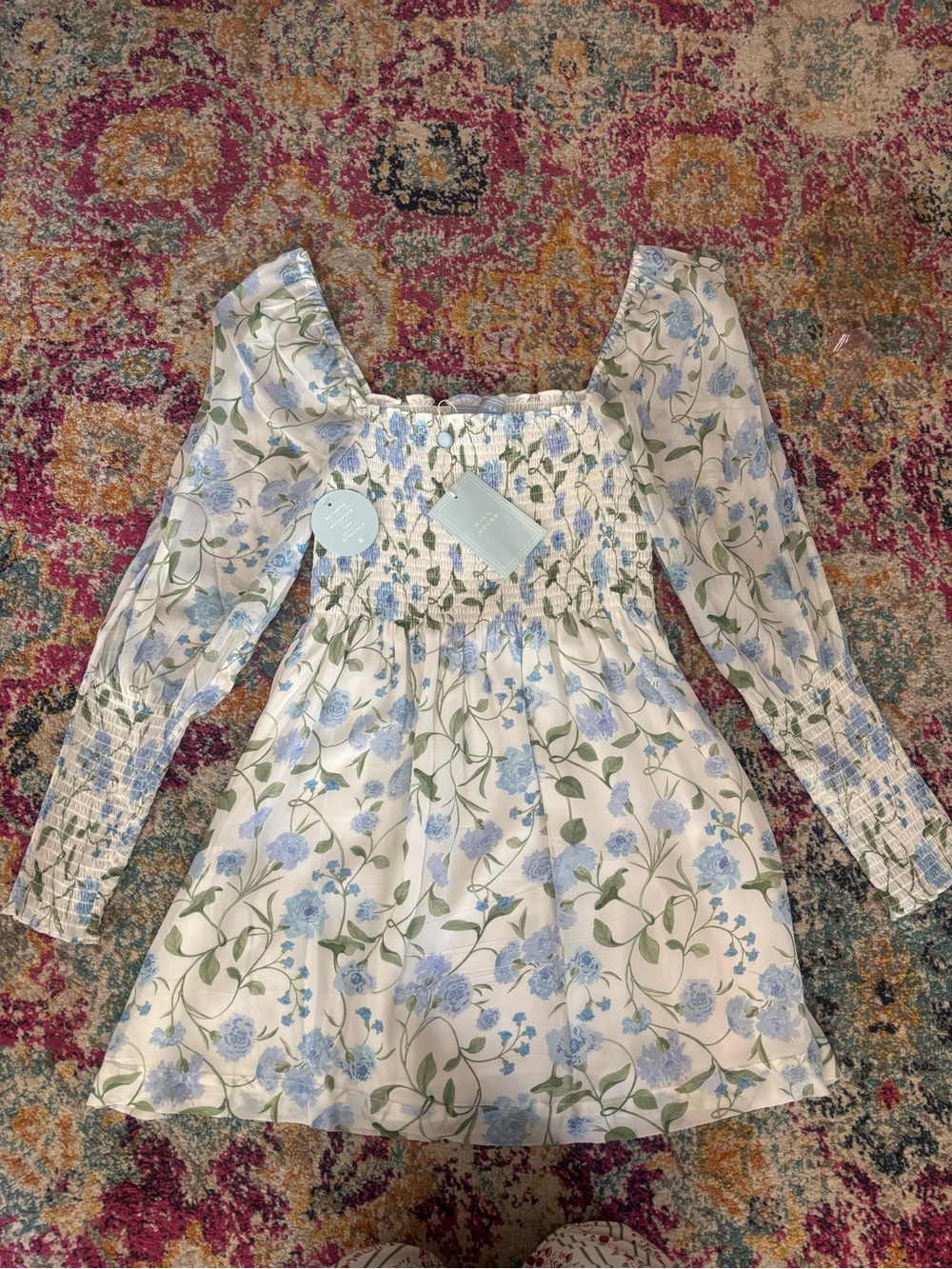 Hill House Home The Grace Nap Dress Blue Floral Print NWT
